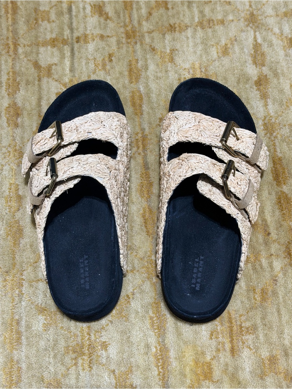 Isabel Marant, Neutral Crochet Double-Buckle Slide Sandals, Size 38/US 8 - Picture 3 of 5